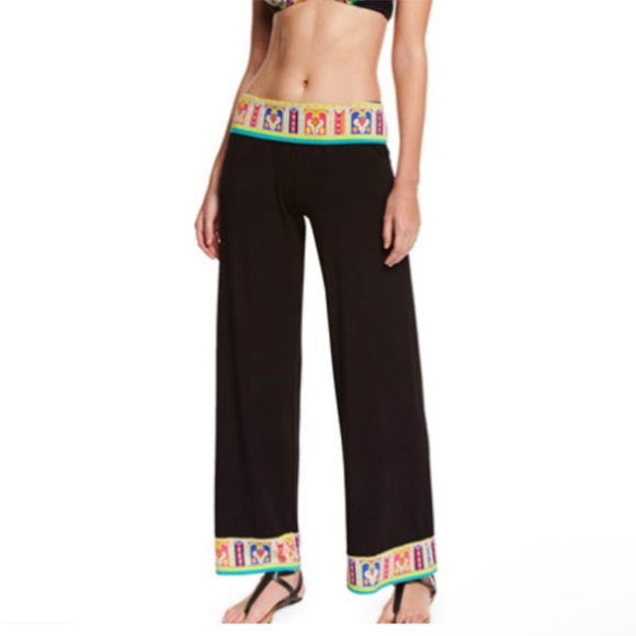 Trina Turk NWT Nepal Wide Leg Swim Coverup‎ Pants Black Multi Women’s Size Large - Picture 1 of 11